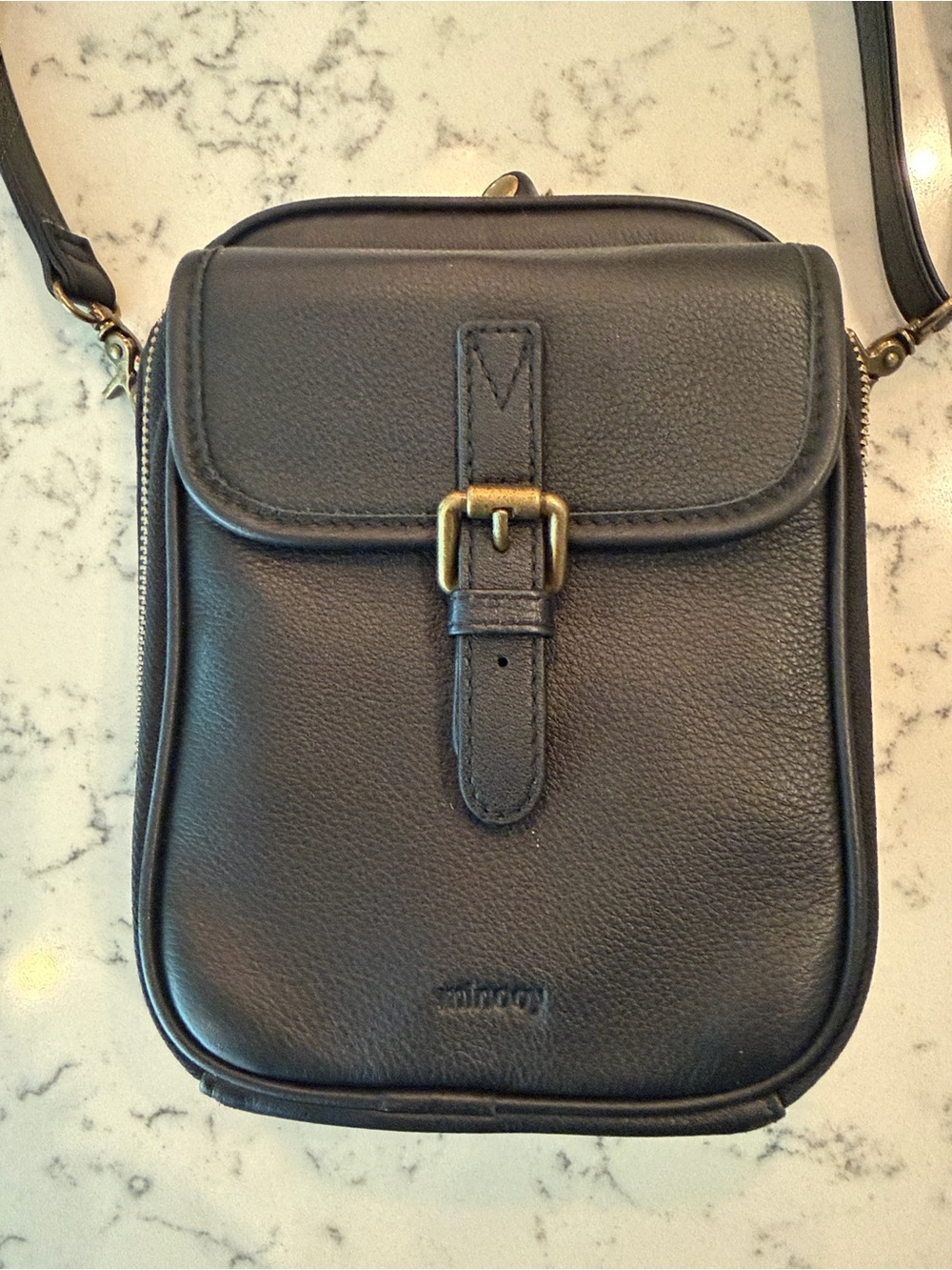 Minooy Naya  Black Pebbled Crossbody Bag with Front Buckle